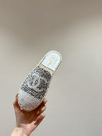 cc espadrilles mule grey fabric white sequin