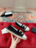 cc espadrilles black fleece fabric white calfskin