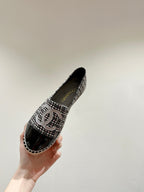 cc espadrilles black red blended fabrics black patent calfskin