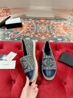 cc espadrilles dark blue blended fabric calfskin