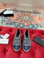 cc espadrilles dark blue blended fabric calfskin