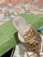 HIGH THONG MULE 55MM IN LIGHT GOLD CALFSKIN WITH GOLD HARDWARE