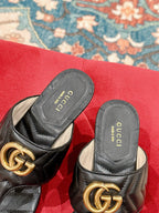 HIGH THONG MULE 55MM IN BLACK CALFSKIN WITH GOLD HARDWARE