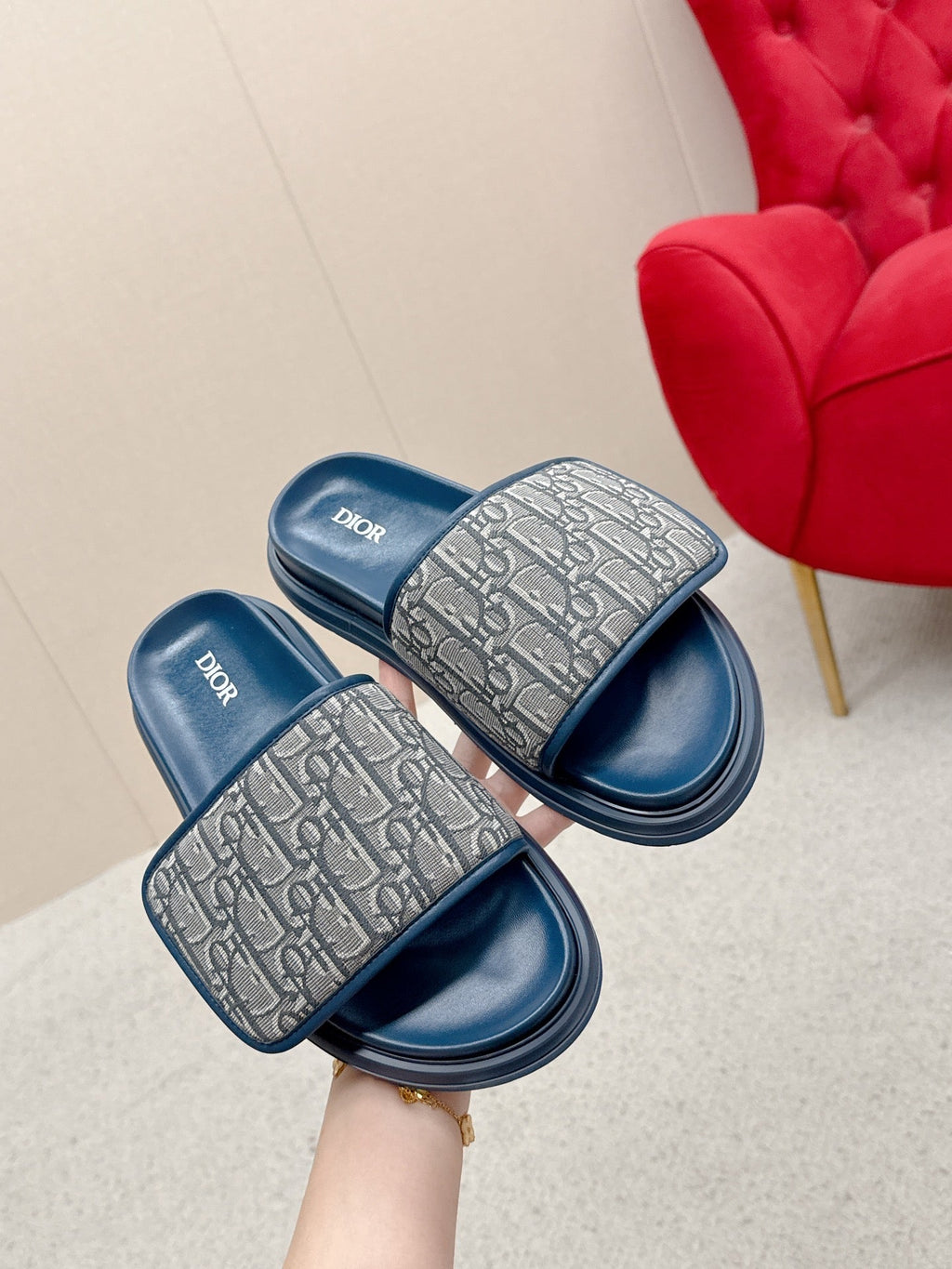 CD Aqua Sandals Blue Grey Oblique Jacquard Frabic 476663