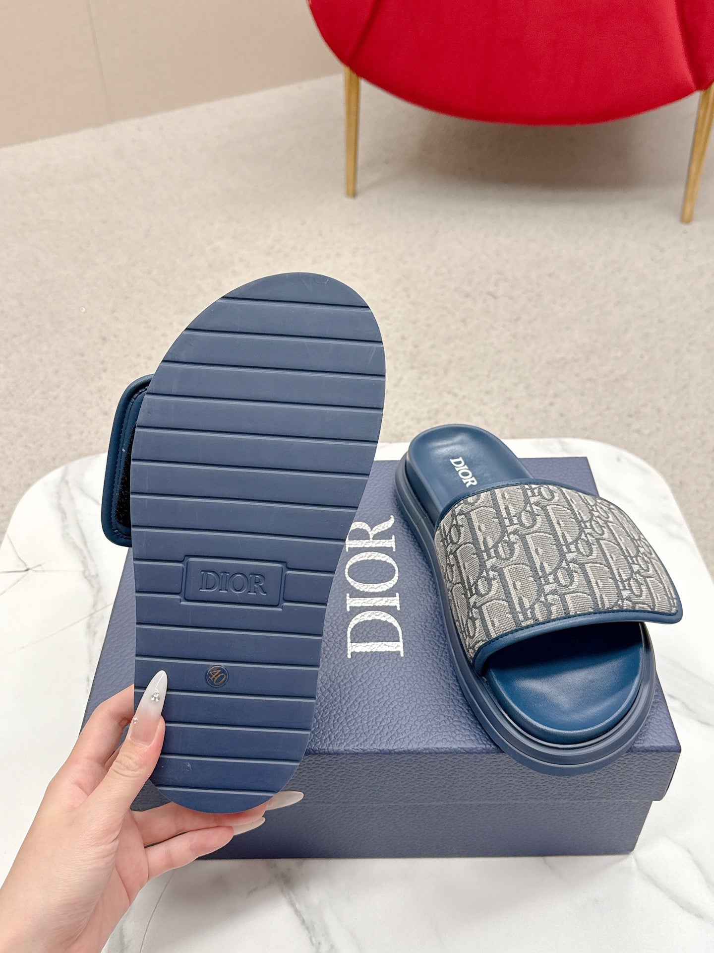 CD Aqua Sandals Blue Grey Oblique Jacquard Frabic 476663