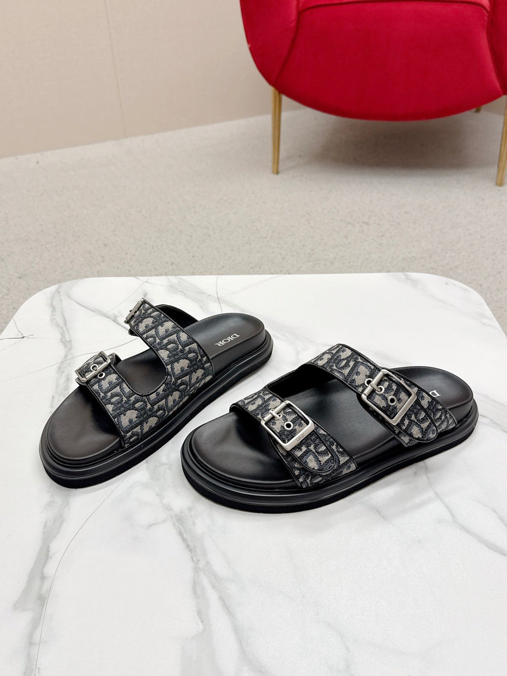 CD Aqua Sandals with Straps Beige Black Oblique Jacquard Frabic 476661
