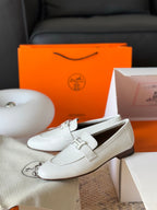 HM Paris Loafers White Calfskin 581242