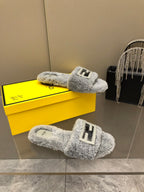 FENDI BAGUETTE SLIDE SLIPPERS IN GREY WOOL