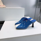 CC Fall 2026 Square Toe High-Heeled Sandals 7cm White Blue Patent Leather