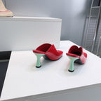 CC Fall 2026 Square Toe High-Heeled Sandals 7cm Red Pink Patent Leather