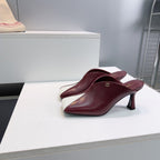 CC Fall 2026 Square Toe High-Heeled Sandals 7cm Burgundy White Sheepskin