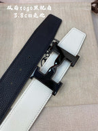 HM H BELT BUCKLE & REVERSIBLE BLACK AND WHITE LEATHER STRAP 38MM BLACK HARDWARE