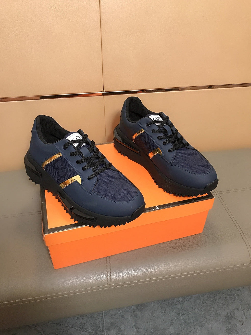 GG Men's Sneaker Navy Blue Cowhide 735850