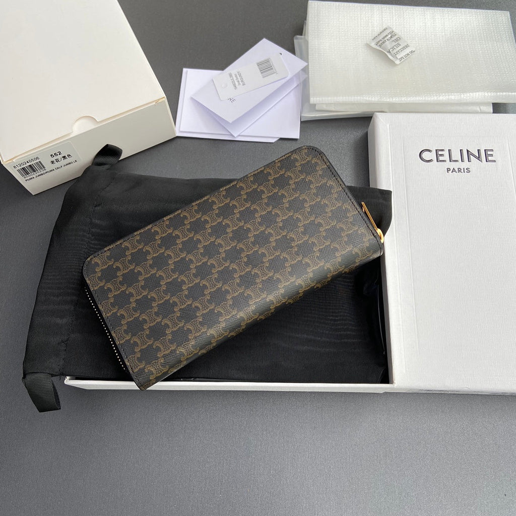 TRIOMPHE Large Zipped Wallet Black Canvas & Cowhide