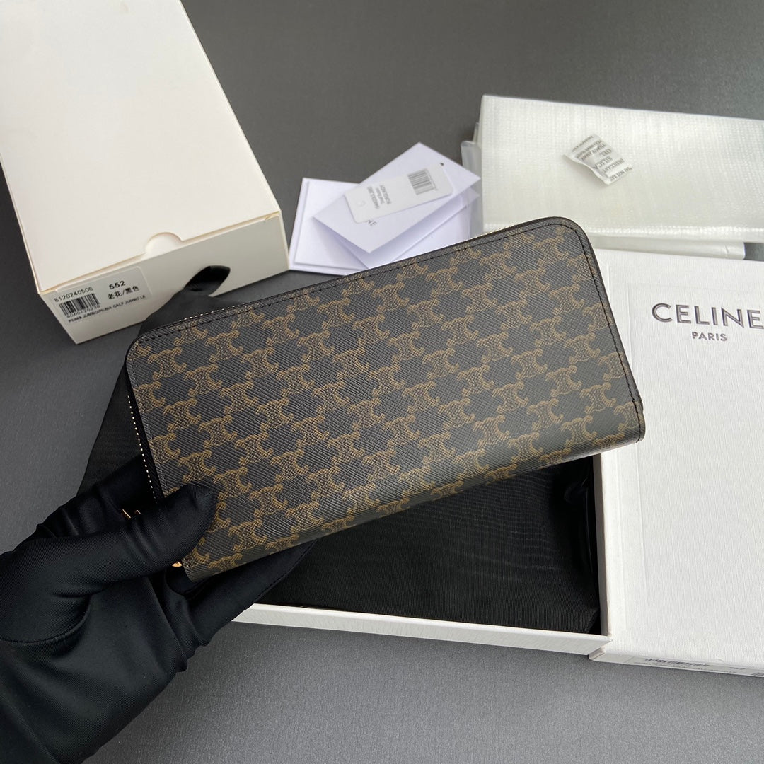 TRIOMPHE Large Zipped Wallet Black Canvas & Cowhide