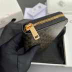 TRIOMPHE Large Zipped Wallet Black Canvas & Cowhide