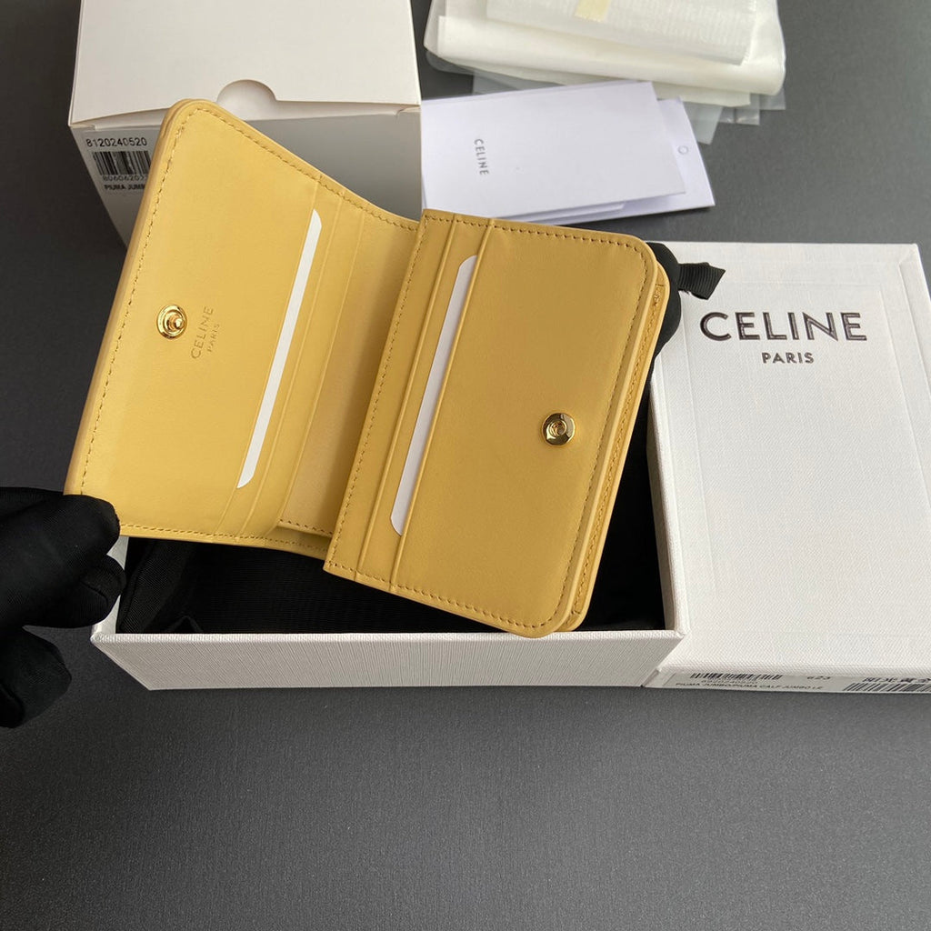 TRIOMPHE 622 Compact Wallet Yellow Leather