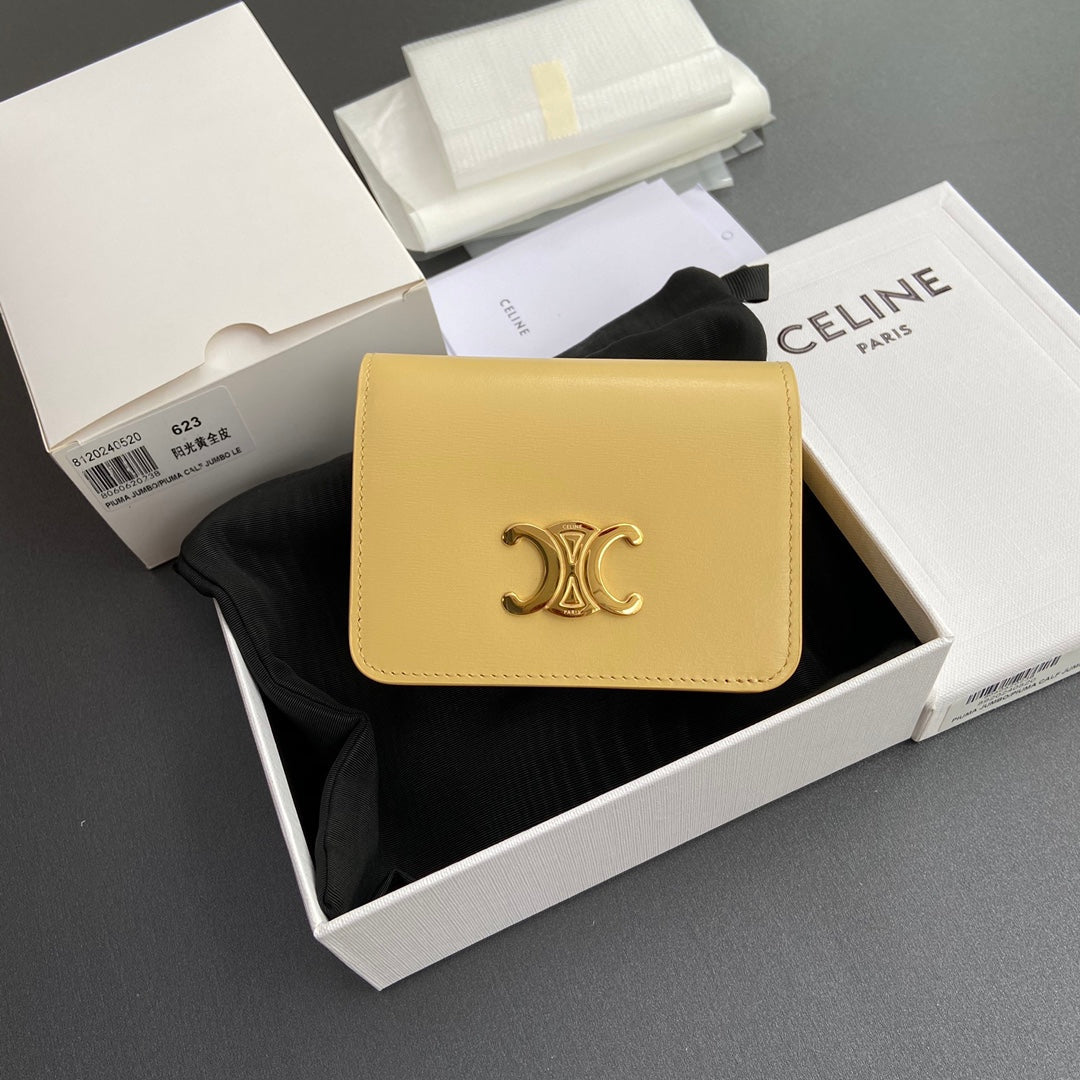 TRIOMPHE 622 Compact Wallet Yellow Leather