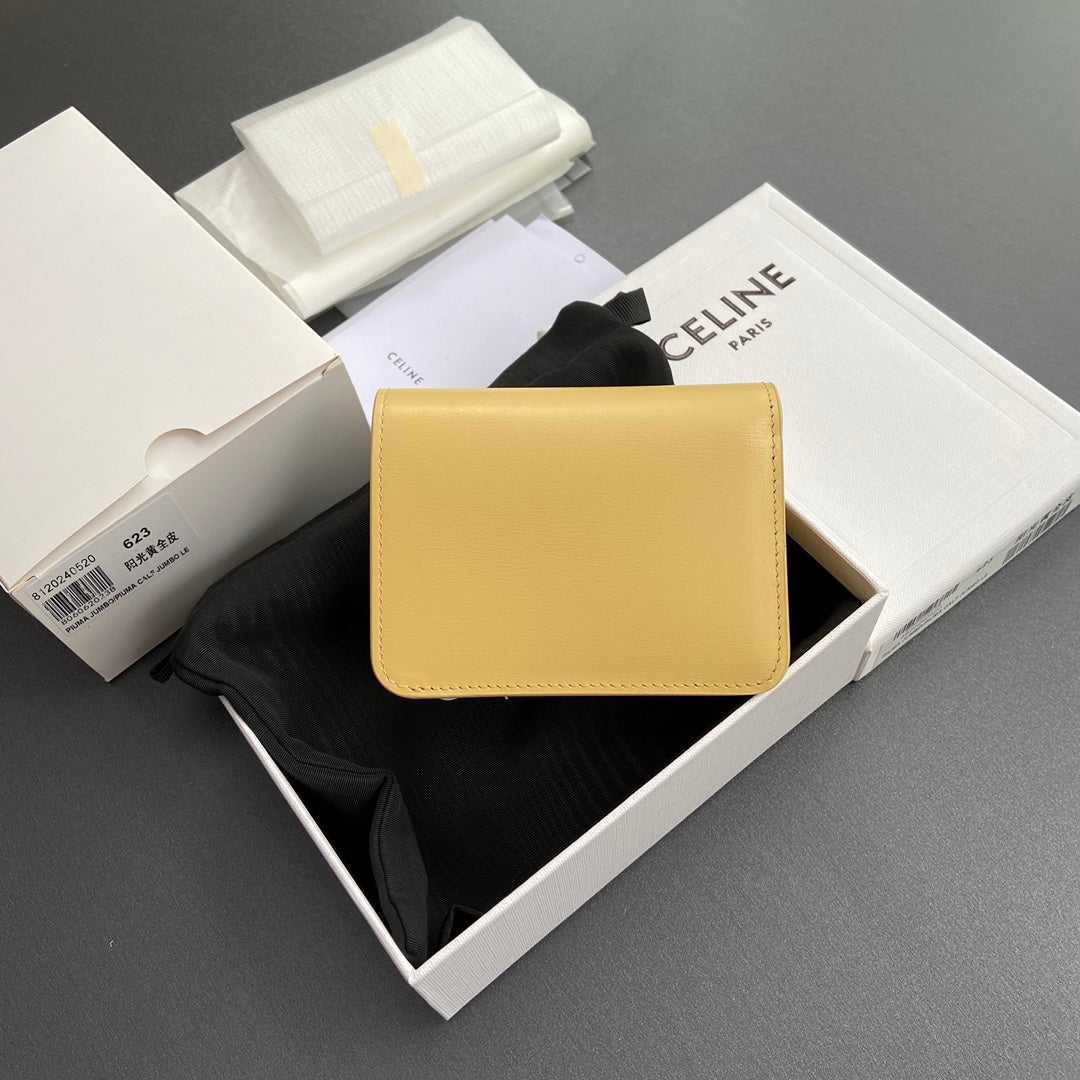 TRIOMPHE 622 Compact Wallet Yellow Leather