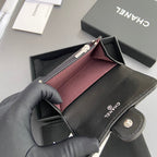 CC Zipper Flap Card Holder Black Sheepskin Sliver Steel 234675