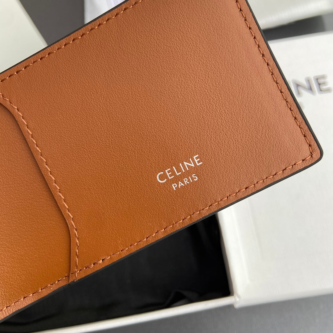TRIOMPHE Horizontal Card Holder Tan Canvas&Cowhile