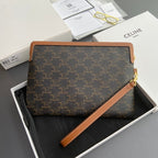 TRIOMPHE Celine Print Small Pouch Tan Cowhide&Canvas