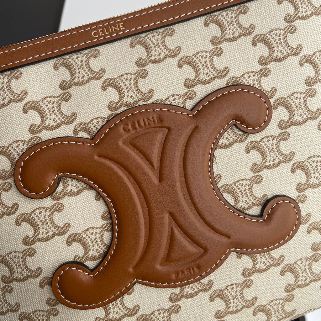 TRIOMPHE PRINT Small Pouch Tan Beige Cowhide