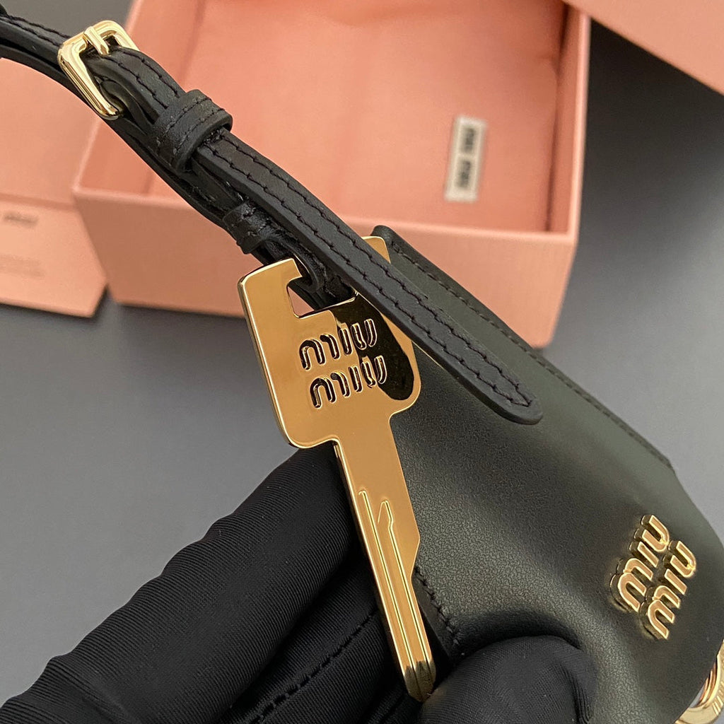 Leather Bag Charm With Key Black Calfskin 240335