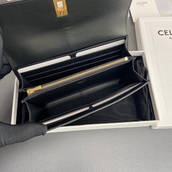TRIOMPHE Large Wallet 16 Black Satinated Cowhide