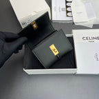 TRIOMPHE 16 Small Trifold Wallet Black Cowhide Leather