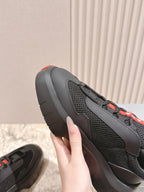 PRA 25s America's Cup Sneakers Black Red Mesh & Cowhide 449691