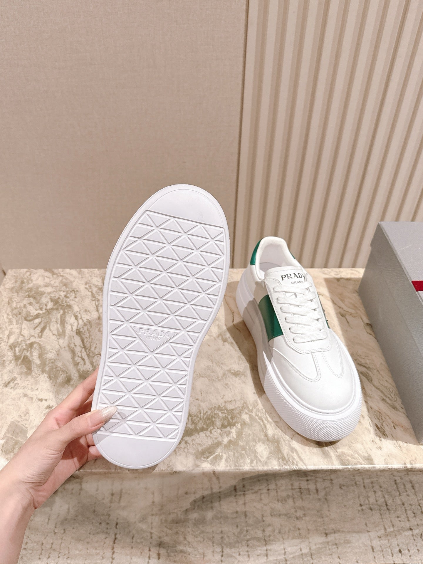 PRA 25s Casual Sneakers White Green Cowhide 449694