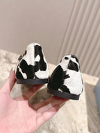 PRA 25s Ballet Flats with Small Buckle Black White Cow Printed Calf-hair 449703