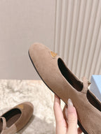PRA 25s Ballet Flats with Small Buckle Light Brown Suede 449707