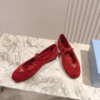 PRA 25s Ballet Flats with Small Buckle Red Suede 449709