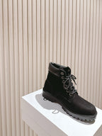 CELINE Kurt Lace-Up Martin Short Boots Black Nubuck Calfskin 452783