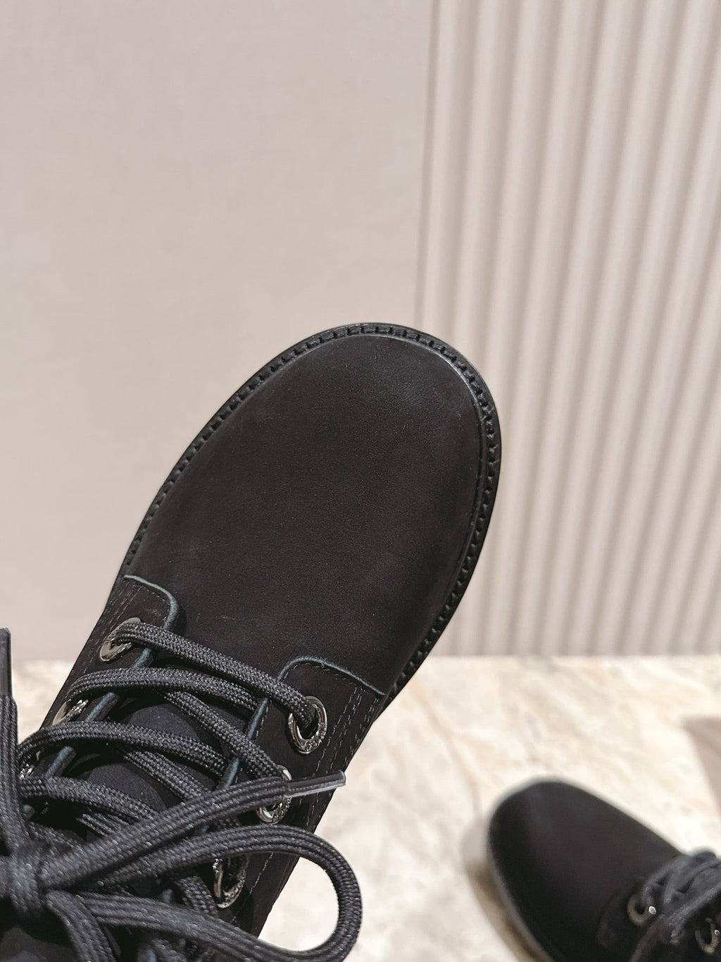 CELINE Kurt Lace-Up Martin Short Boots Black Nubuck Calfskin 452783