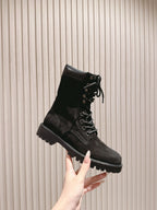 CELINE Kurt Lace-Up Mid Boot Black Nubuck Calfskin 452785