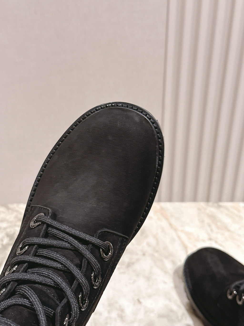 CELINE Kurt Lace-Up Mid Boot Black Nubuck Calfskin 452785