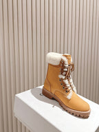 CELINE Kurt Lace-Up Mid Boot Light Brown Nubuck Calfskin And Shearling 452786