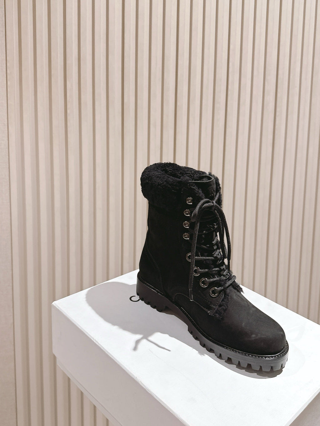 CELINE Kurt Lace-Up Mid Boot Black Nubuck Calfskin And Shearling 452787