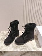 CELINE Kurt Lace-Up Mid Boot Black Nubuck Calfskin And Shearling 452787