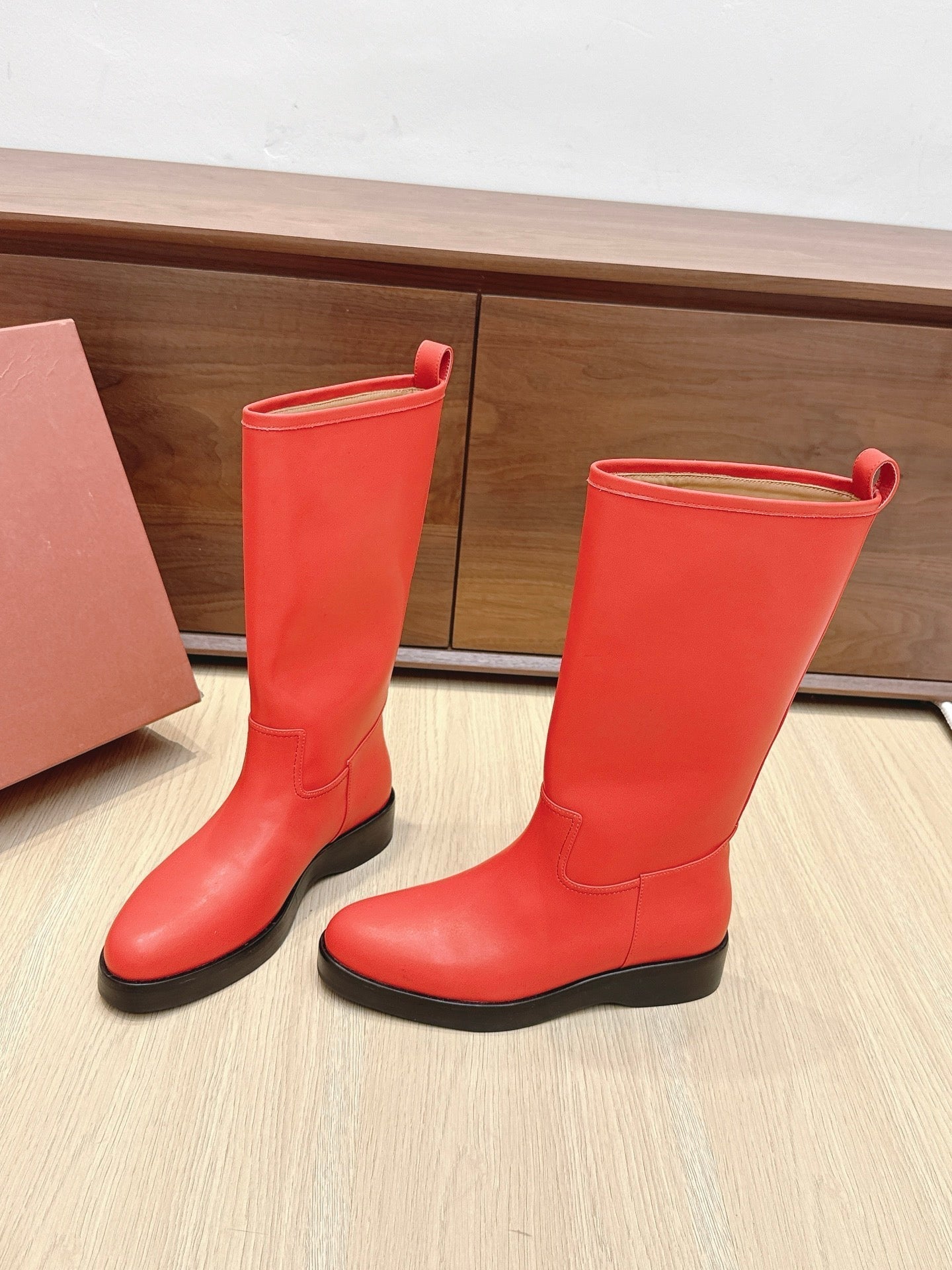 LP Mid-Calf Boots 20mm Red Cowhide Sheepskin 447743