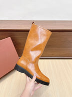 LP Mid-Calf Boots 20mm Brown Cowhide Sheepskin 447744