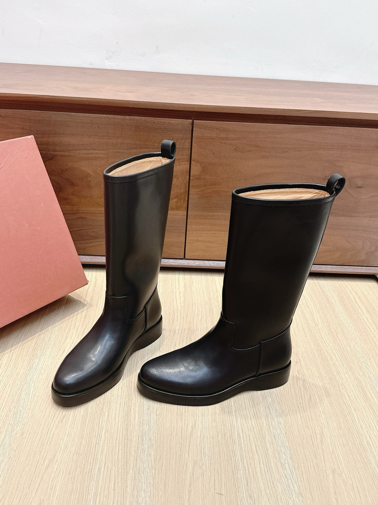 LP Mid-Calf Boots 20mm Black Cowhide Sheepskin 447745