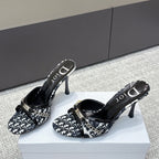CD 26s High Heels Sandals 85 White Black Fabric Cowhide 661470