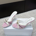CD 26s High Heels Sandals 85 White Pink Fabric Cowhide 661471