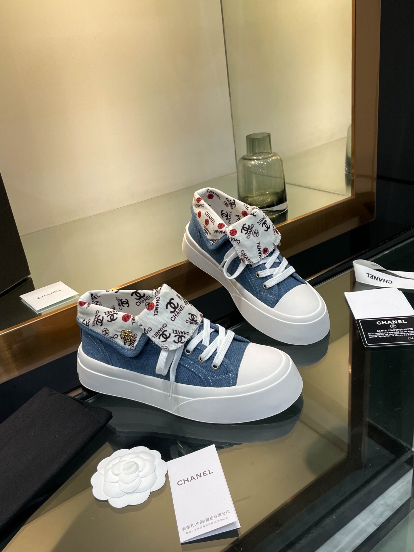 CC 25SS Biscuit Shoes 50mm Blue Canvas 413826