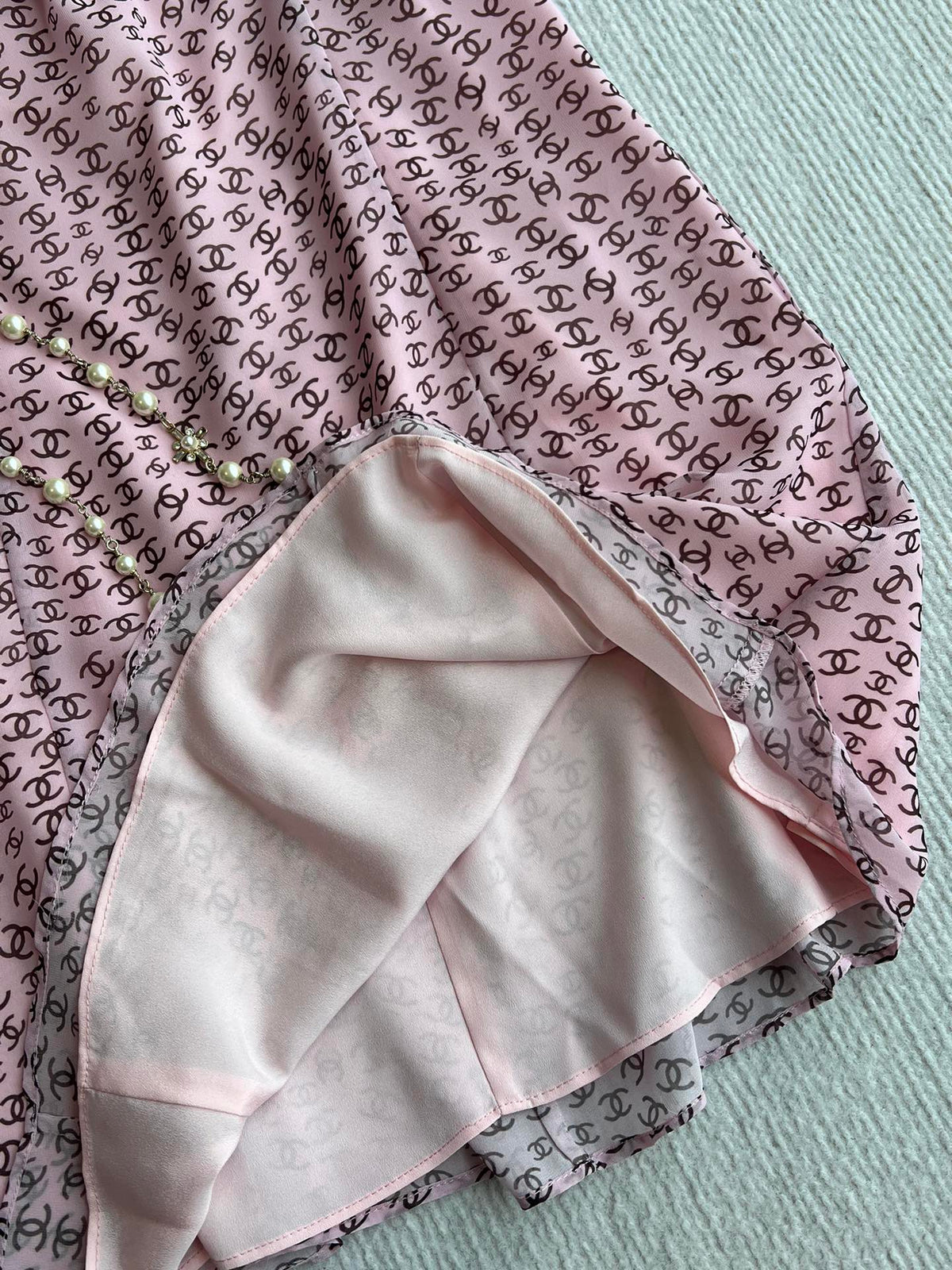 CC Suspender Dress Pink Polyester Linen