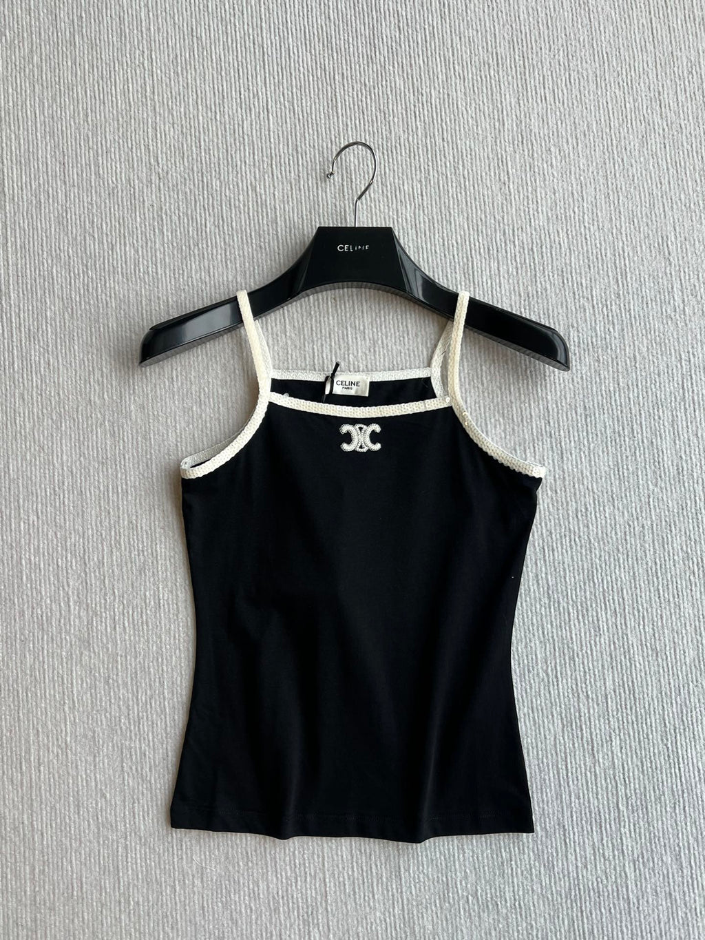 Celine 25 Beaded Camisole White and Black Cotton